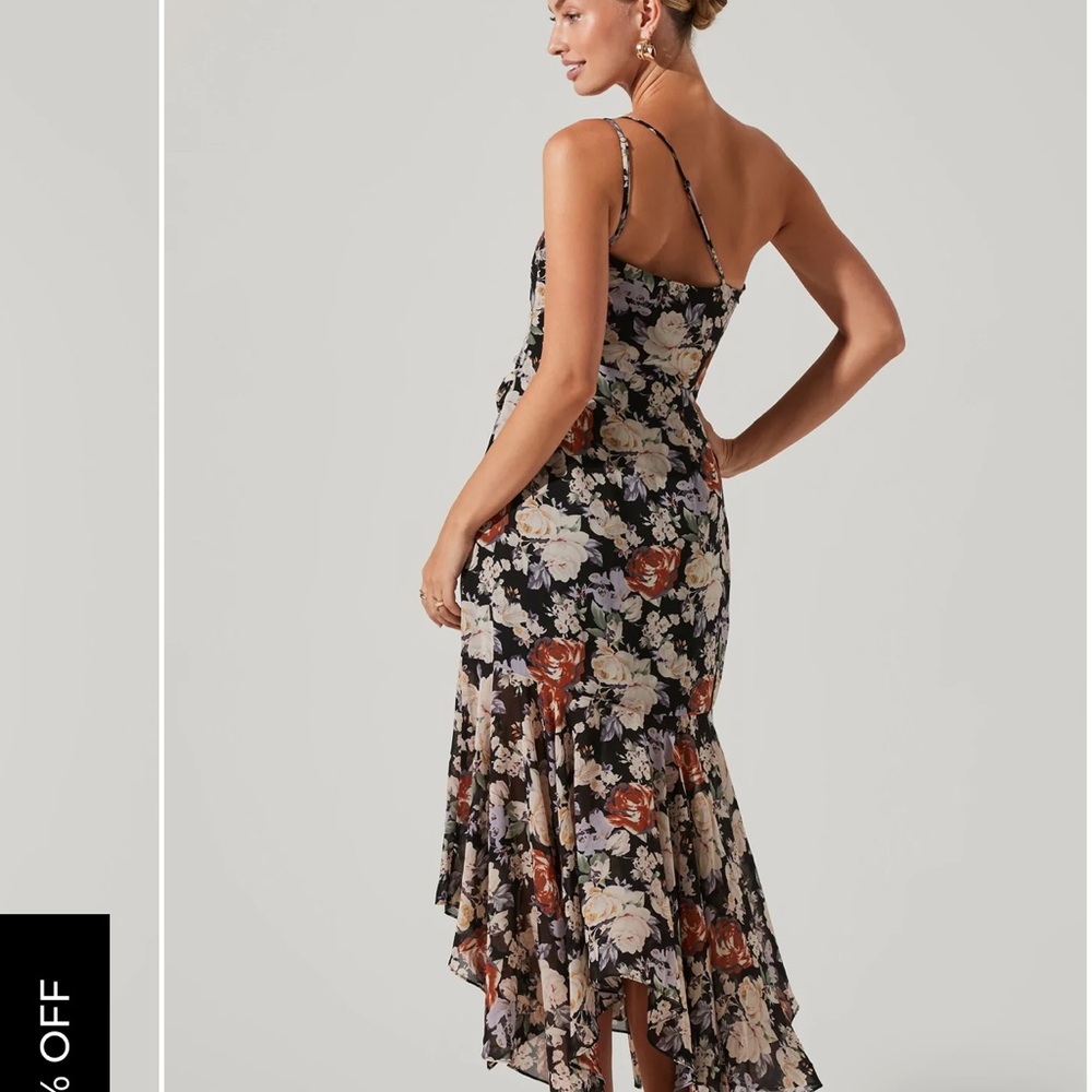 Emmylou Floral One Shoulder Midi Dress - Black floral